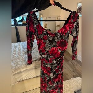 Nine West Red and Black Floral Maxi Dress